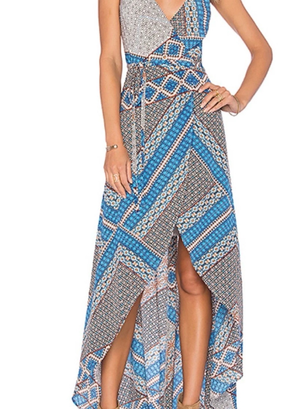 Yumi Kim Blue And White Patterned High-Low Maxi Dress